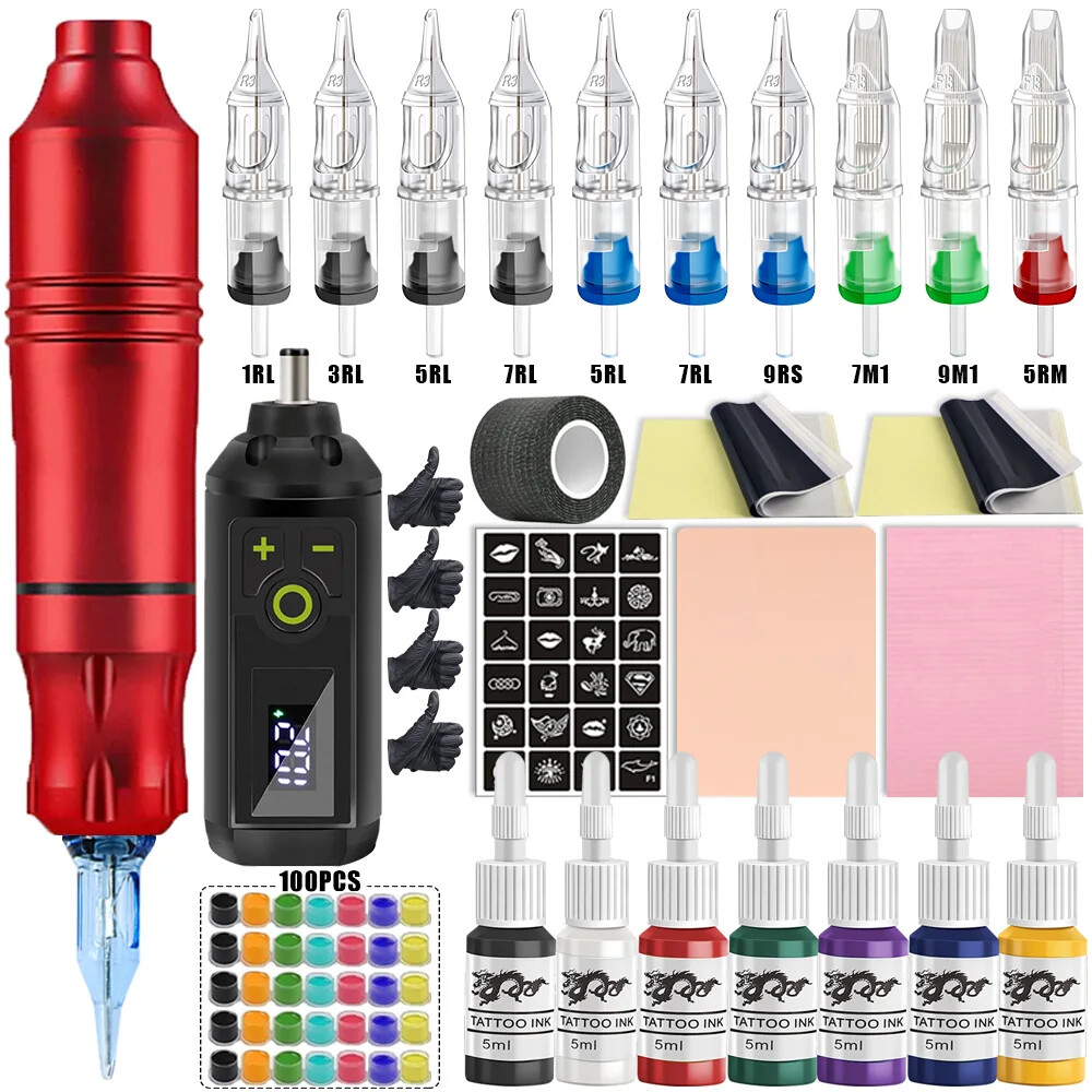 Complete Wireless Tattoo Pen Machine Tattoo Power Supply Permanent Makeup Tools