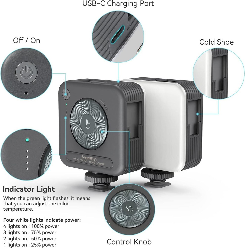 SmallRig P96 Mini Video Light, LED Camera Light With 2200mAh Battery