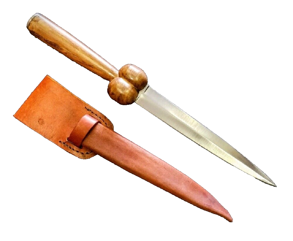 12.75" Medieval Bollock Dagger w/ Leather Sheath - Celtic Scottish Knife