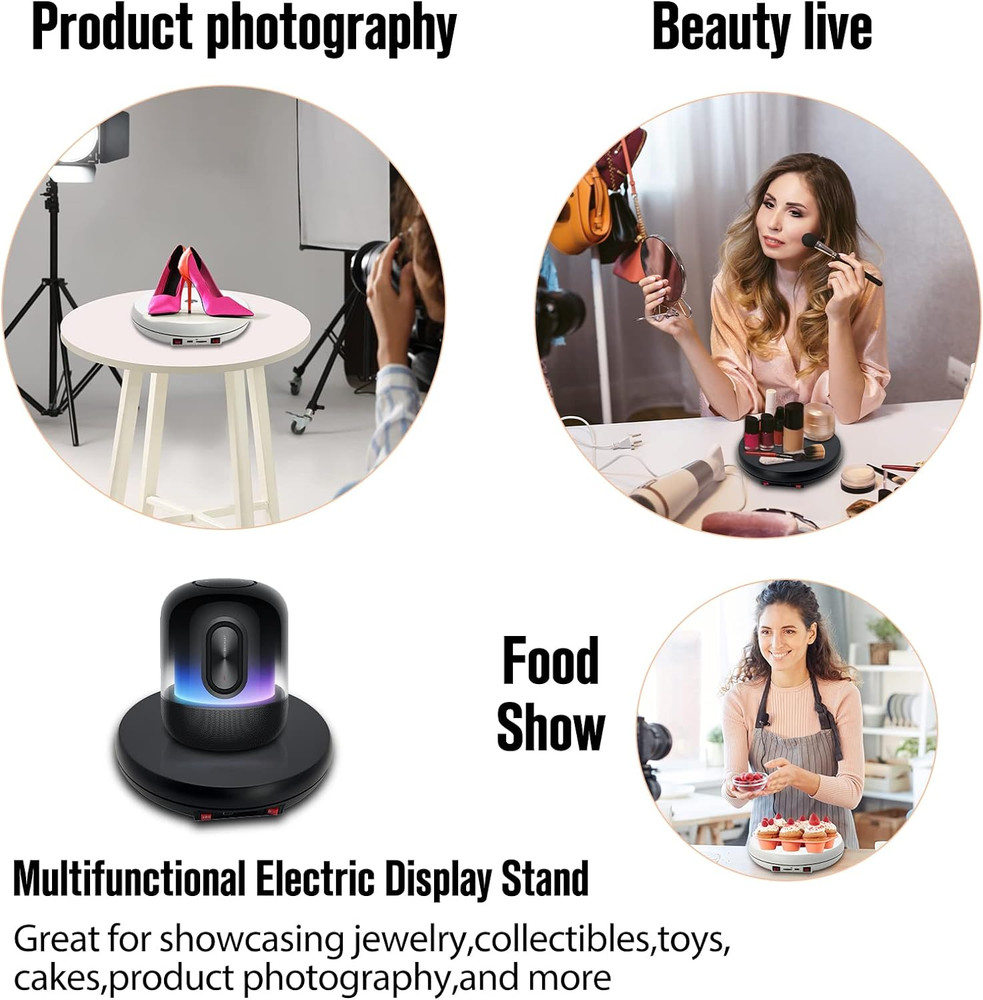 Motorized Rotating Display Stand with LED Light , 10 inch /55lbs Load, 360 Degre