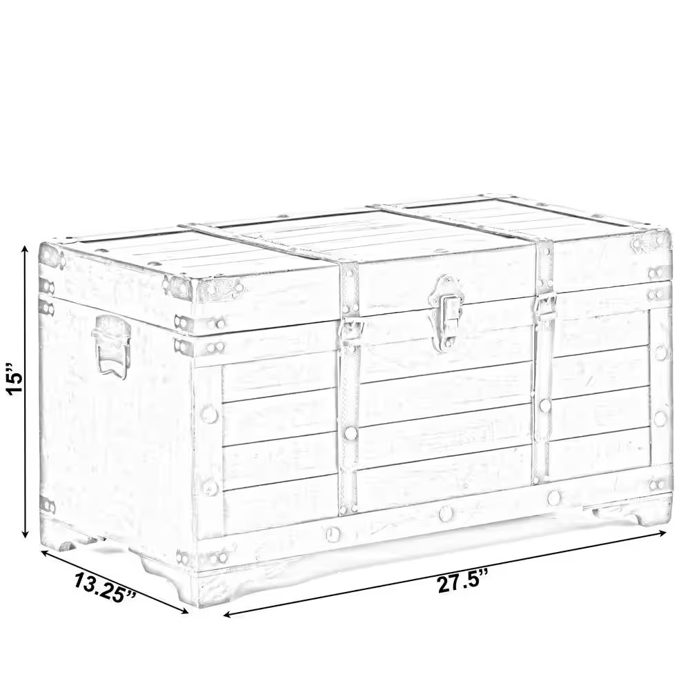 Brown Rustic Large Wooden Storage Trunk with Lockable Latch