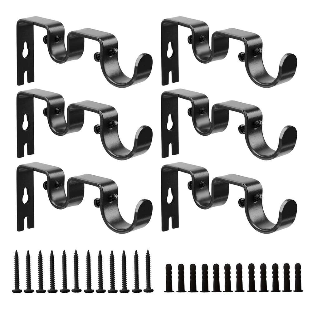 Shonmogar Double Curtain Rod Bracket,6 Pack Metal Holders Black