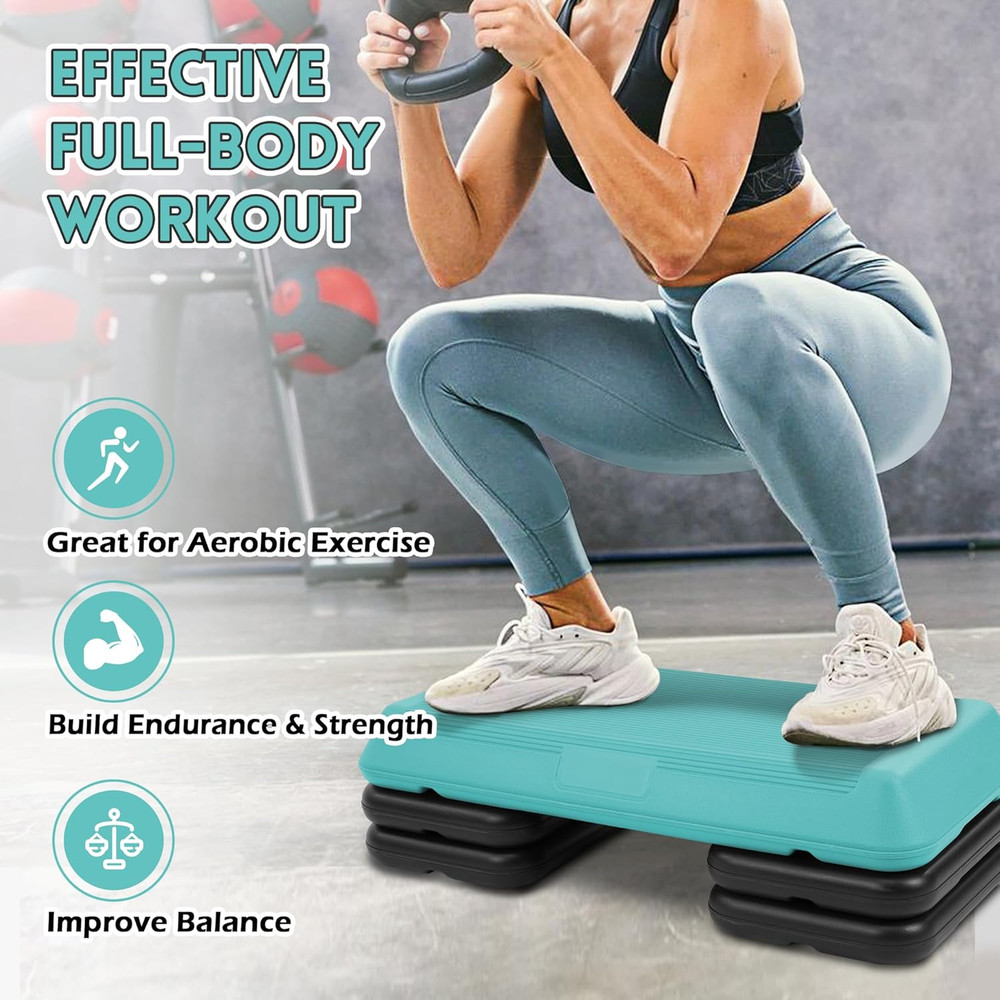 Step Aerobic Platform, Exercise Step with 5 Levels Adjustable Height, 4 Stackabl