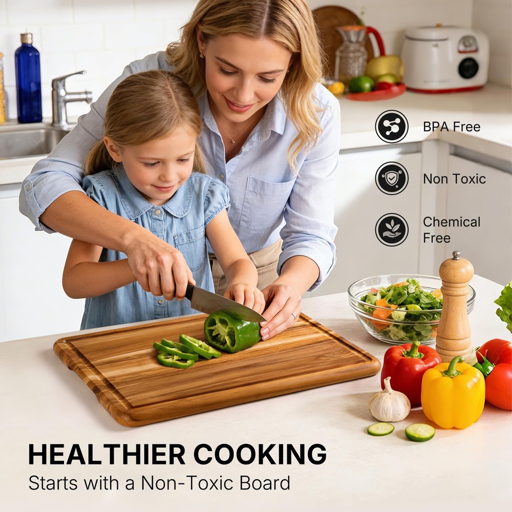 4 Pack Teak Cutting Board Set for Kitchen Heavy Duty Non Non Slip Solid Thick...