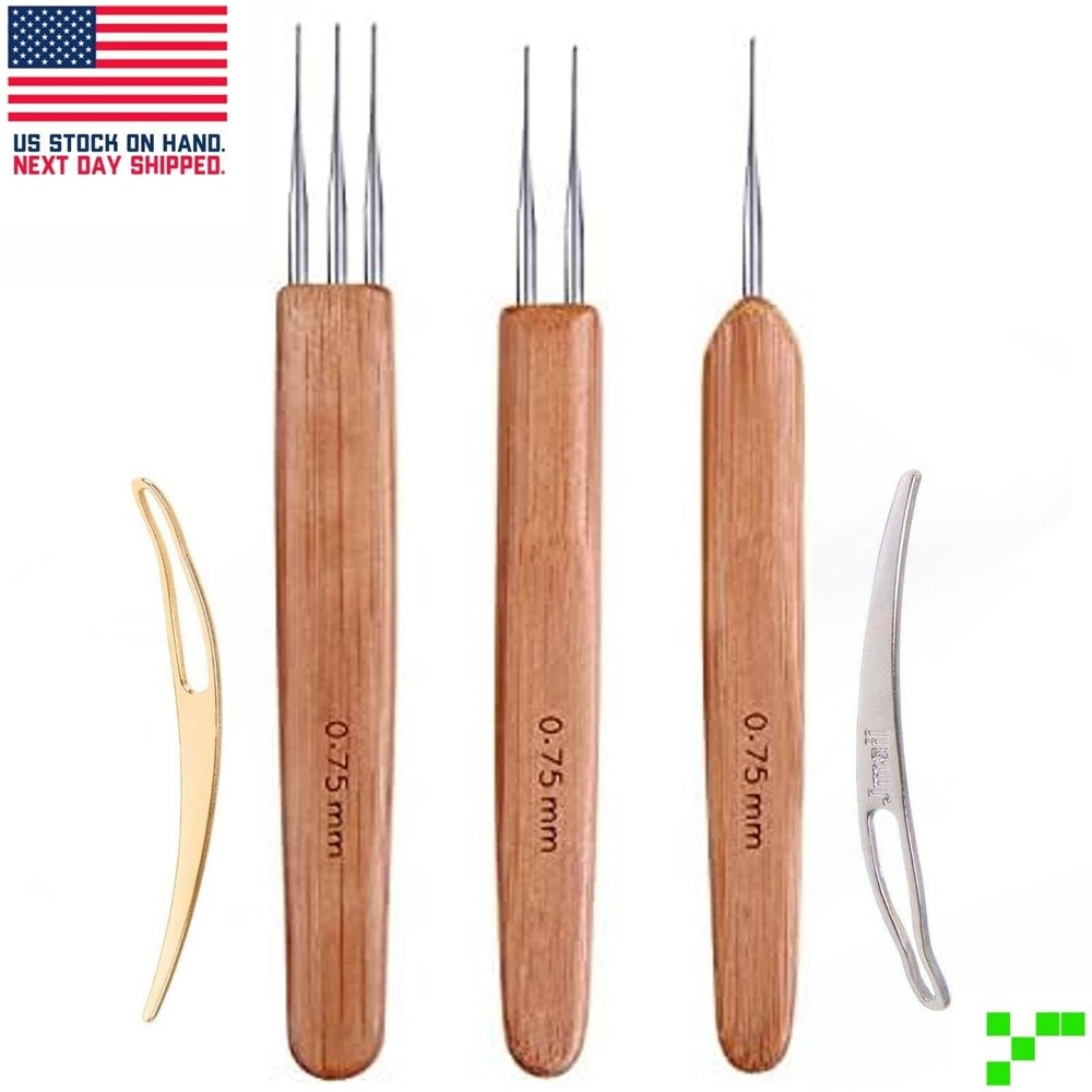 Bamboo Handle Dreadlock Hook Crochet Needle Tool Braiding Hair Locking Tool