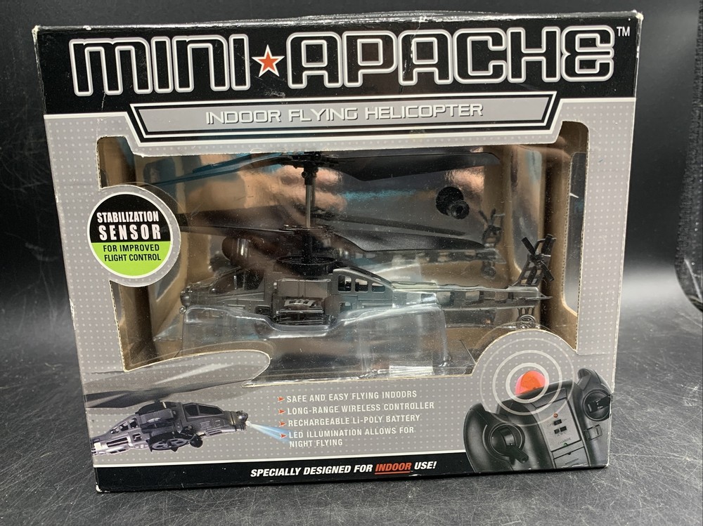 MINI APACHE Indoor Flying Helicopter NEW IN BOX Gray