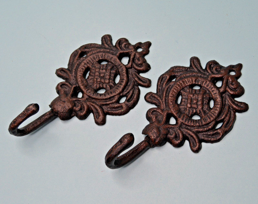 PAIR Antique-look Cast Iron Wall Hooks 5"