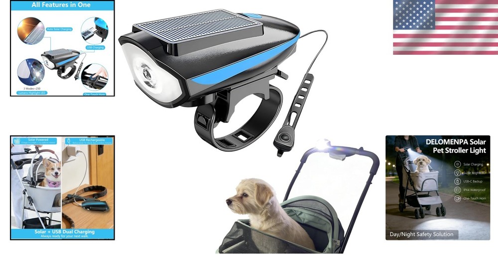 3-Mode Clip-On Pet Stroller Light: Solar & USB Rechargeable, Waterproof Design