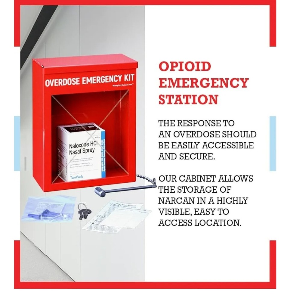 Overdose Emergency Kit Non-Locking Cabinet - High Visibility & Secure Mountable