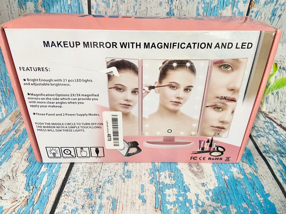 WEILY Lighted Makeup Mirror, Tri-fold Vanity Mirror with 1X/2X/3X Magnification