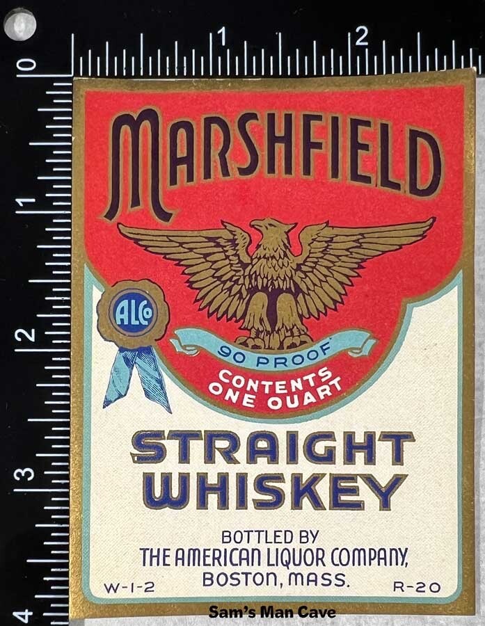 Marshfield Straight Whiskey Label - MASSACHUSETTS