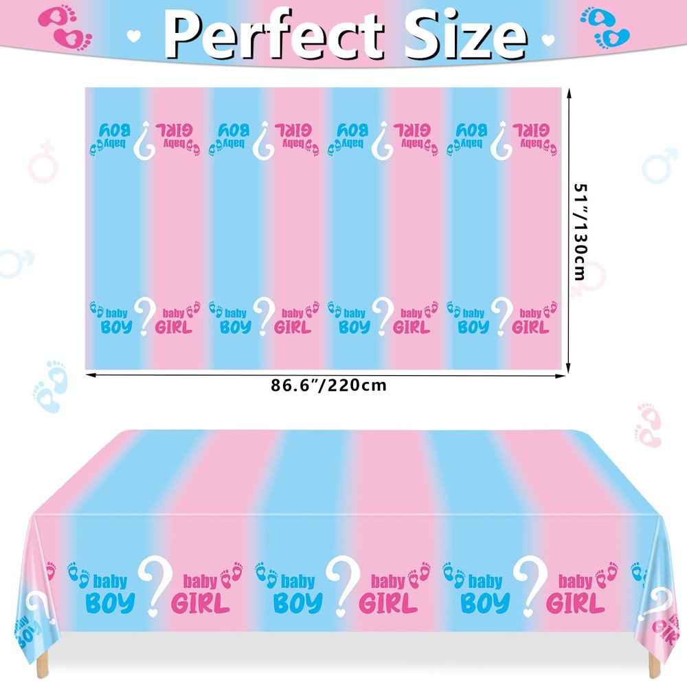 8Pcs Gender Reveal Tablecloth - Gender Reveal Table Decorations Rectangular P...