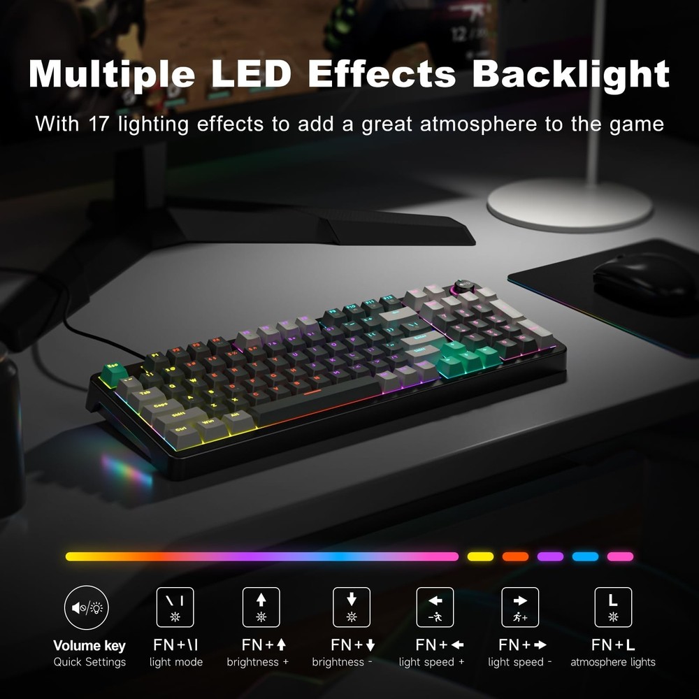 GEEZER Mechanical Gaming Keyboard with LED Backlit, Blue Switch, Volume Knob,...