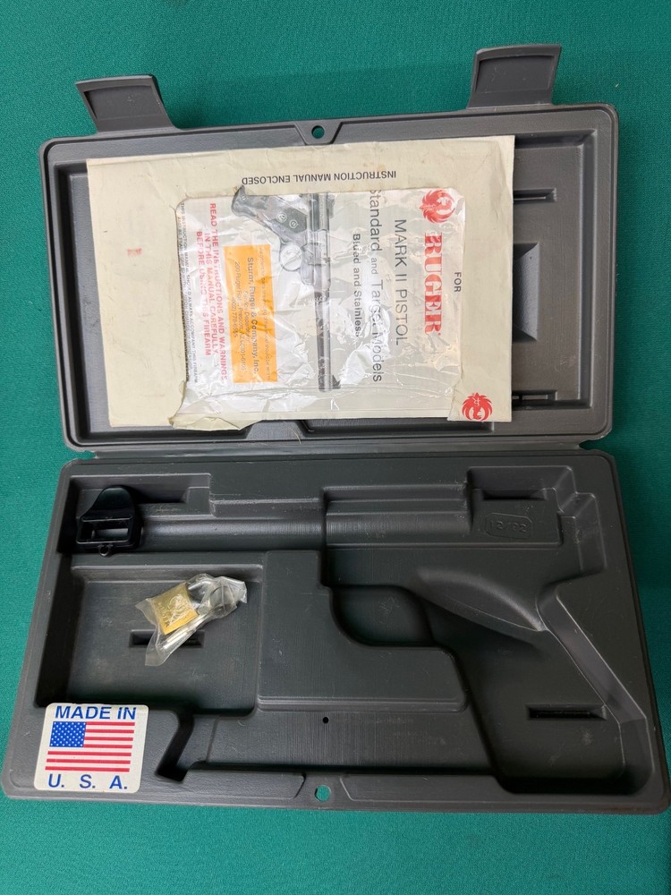 Ruger Mark II Gray Plastic Box W/ Manual, Mag-Loading tool, & Ruger Padlock