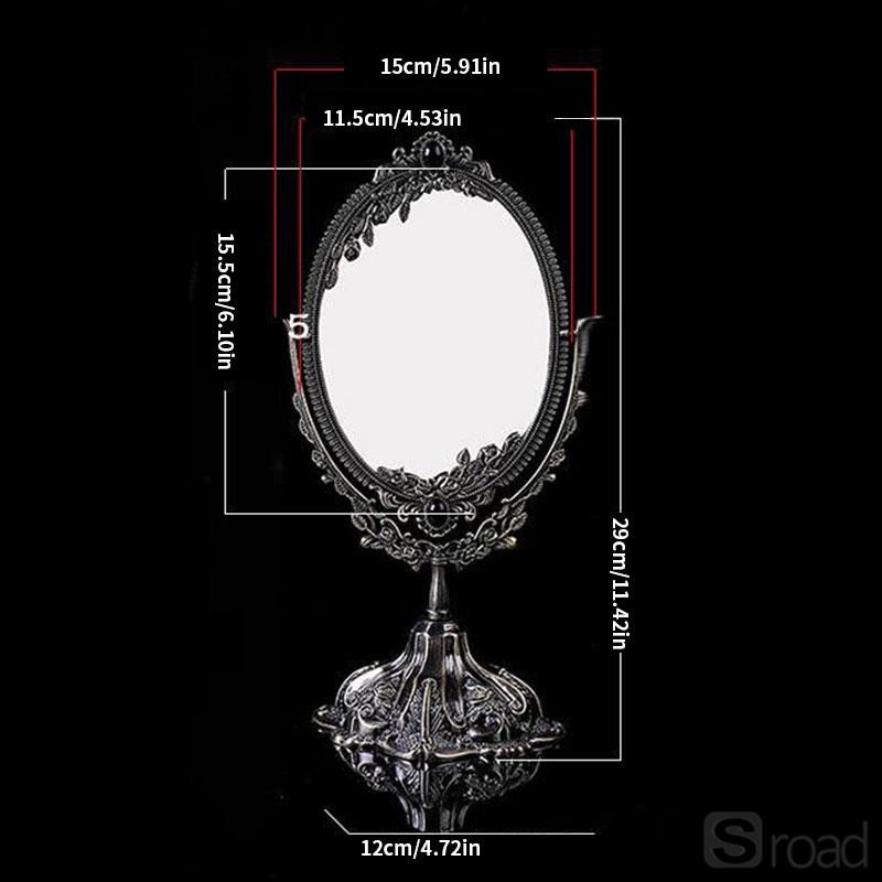 Retro Oval Metal Makeup Mirror, Desktop Vanity Mirror For Dressing Table, Silver