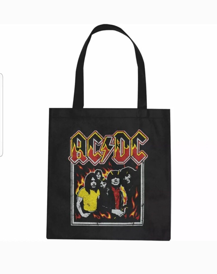 ACDC Flames Canvas Black Tote New