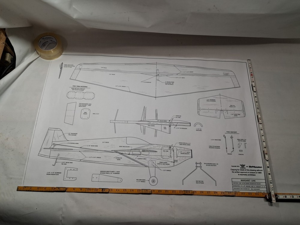 Model Airplane Large Printed Plan RC Scale Plane Drawing Wingspan ~29" P1