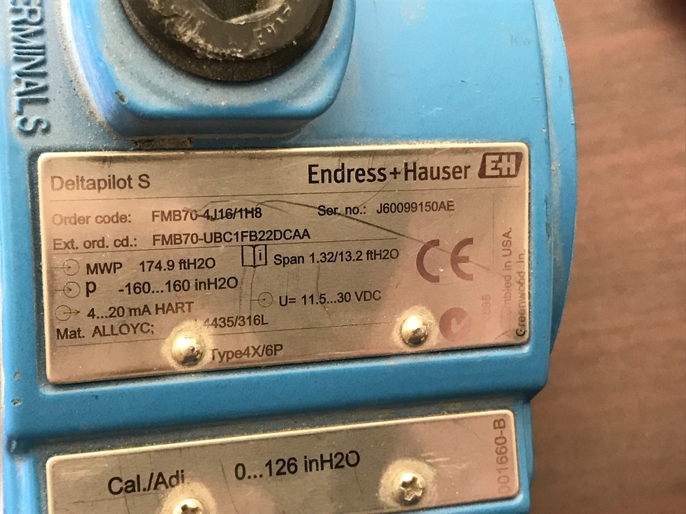 Endress + Hauser Deltapilot S FMB70-4J16/1H8 Level Sensor