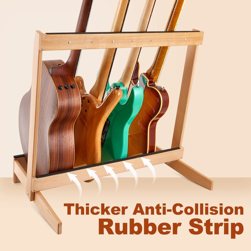 Guitar Stand - Folding Design, Solid Beech Wood, Multiple Guitar Rack with Re...