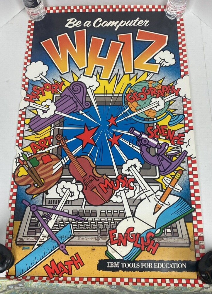 Vintage IBM Poster Be A Computer Whiz Tools For Education Paper Classroom 4