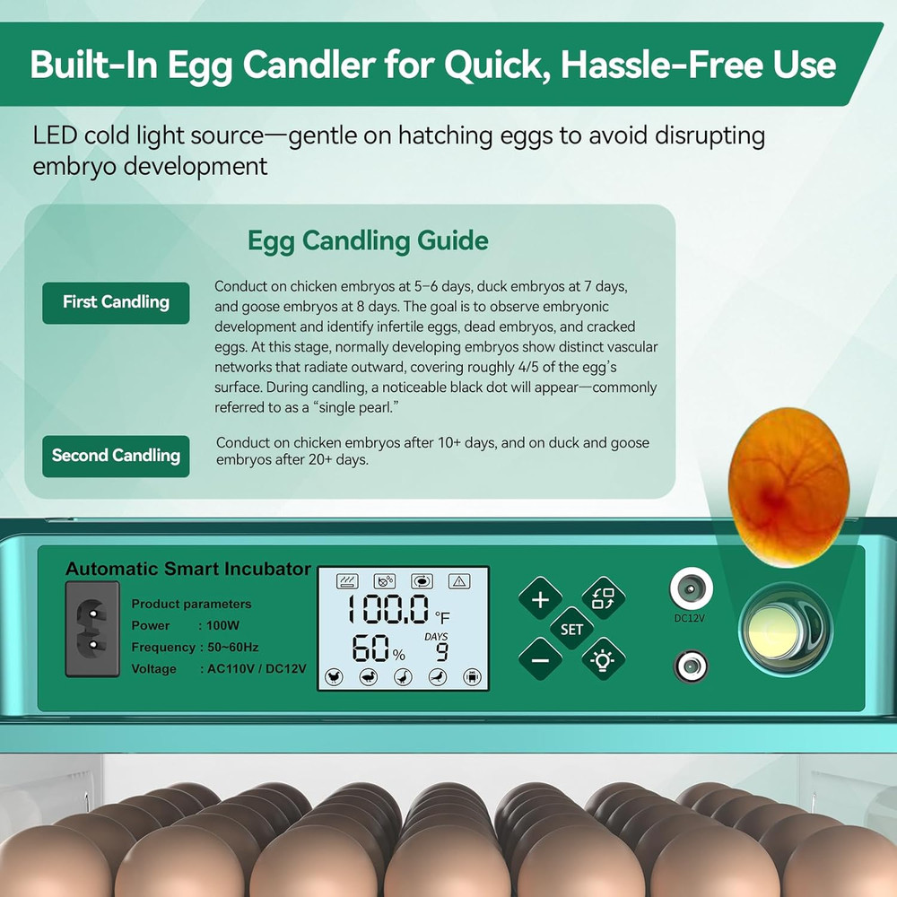 Incubators for Hatching 196 Eggs with Automatic Egg Turning,Temperature & Humidi