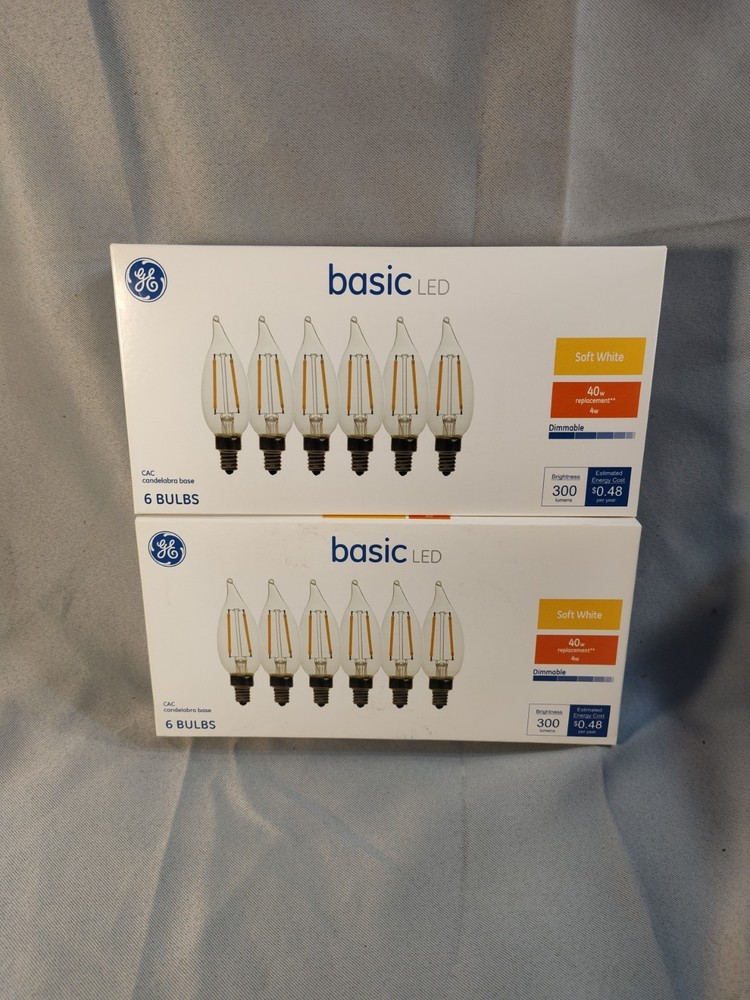 2 Pack 12 Bulbs GE Basic 40W Led Candelabra Base CAC Dimmable Soft White