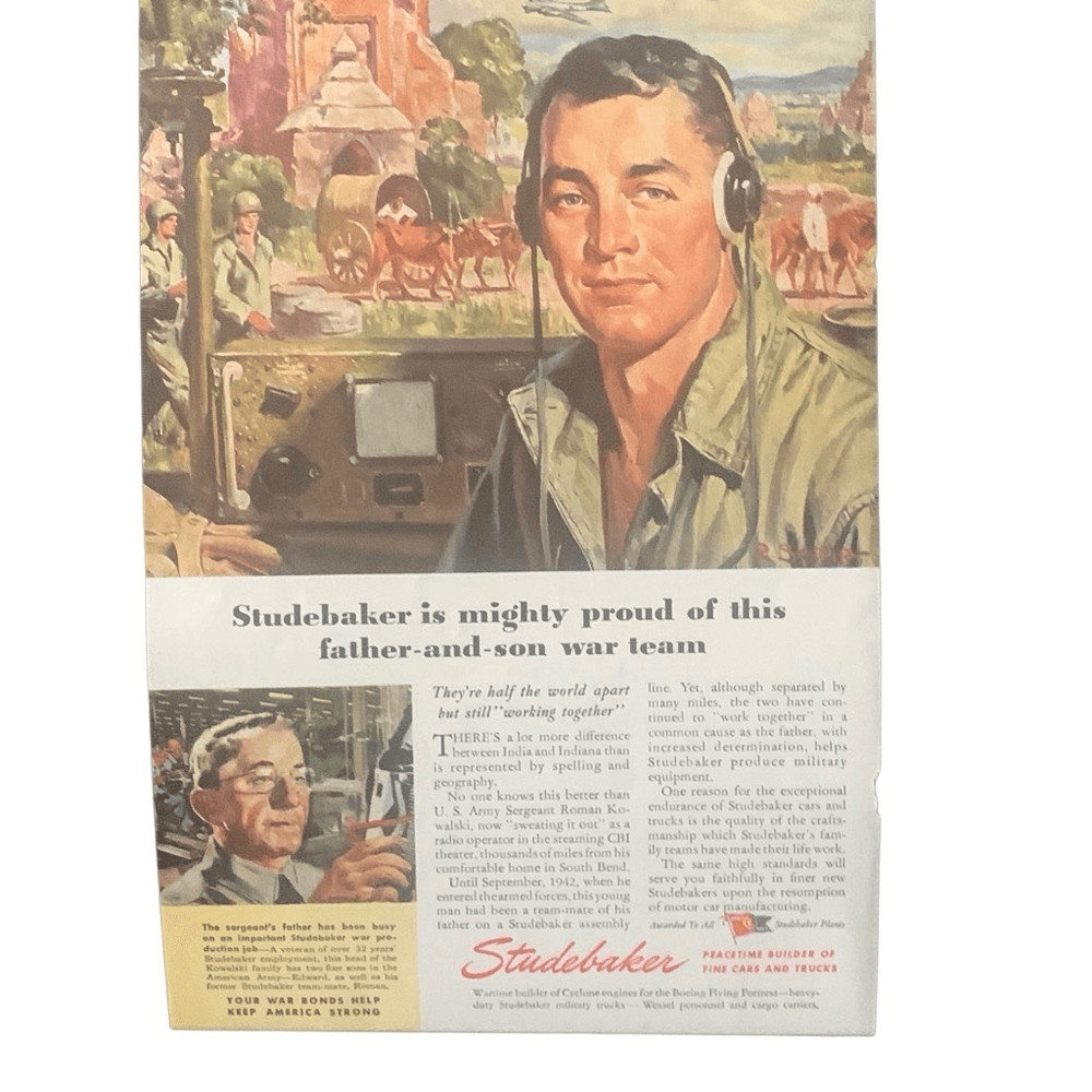 Vintage 1945 Studebaker Father & Son War Team Ad Advertisement