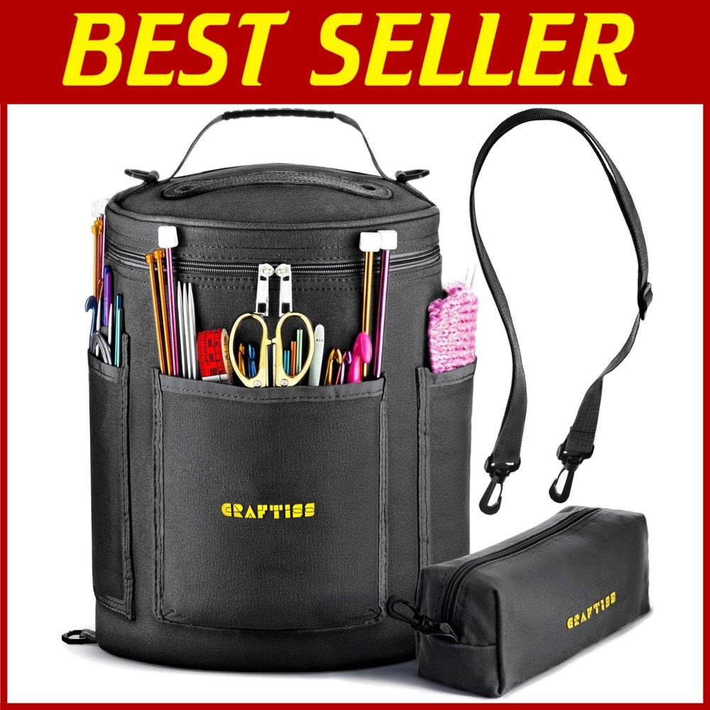 Durable Canvas Knitting Bag with Yarn Storage