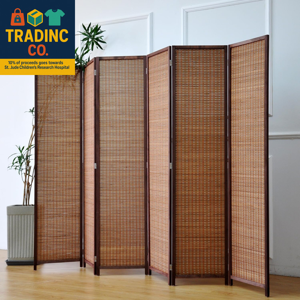 6 Panel Bamboo Room Divider and Folding Panel Screen,Bamboo Panel Divider for Ro