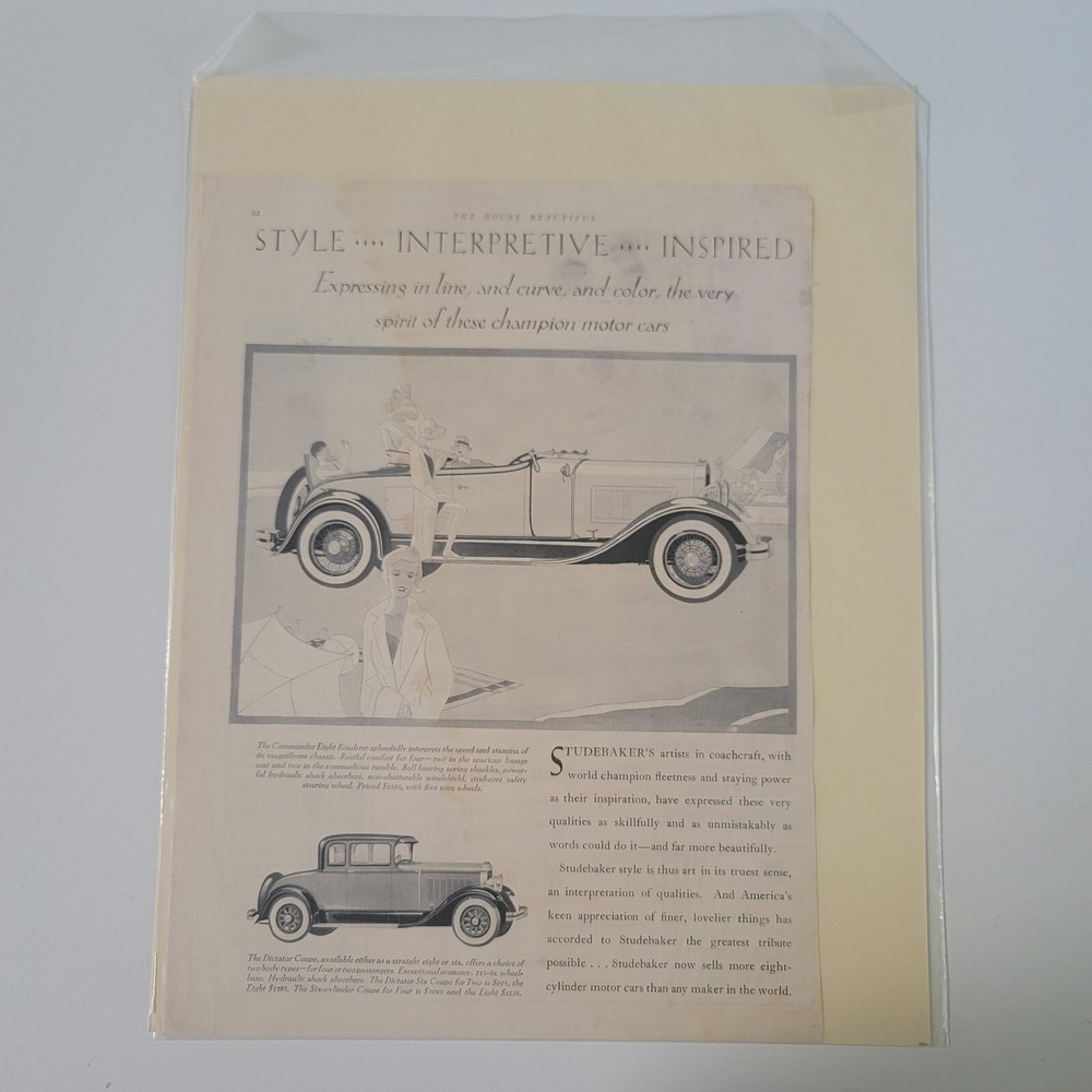 Studebaker Commander Eight Roadster, Dictator Coupe AD Ephemera Advertisement