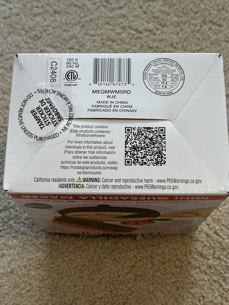 Brand New MyMini Red Mini Quesadilla Maker with 5” ceramic plate