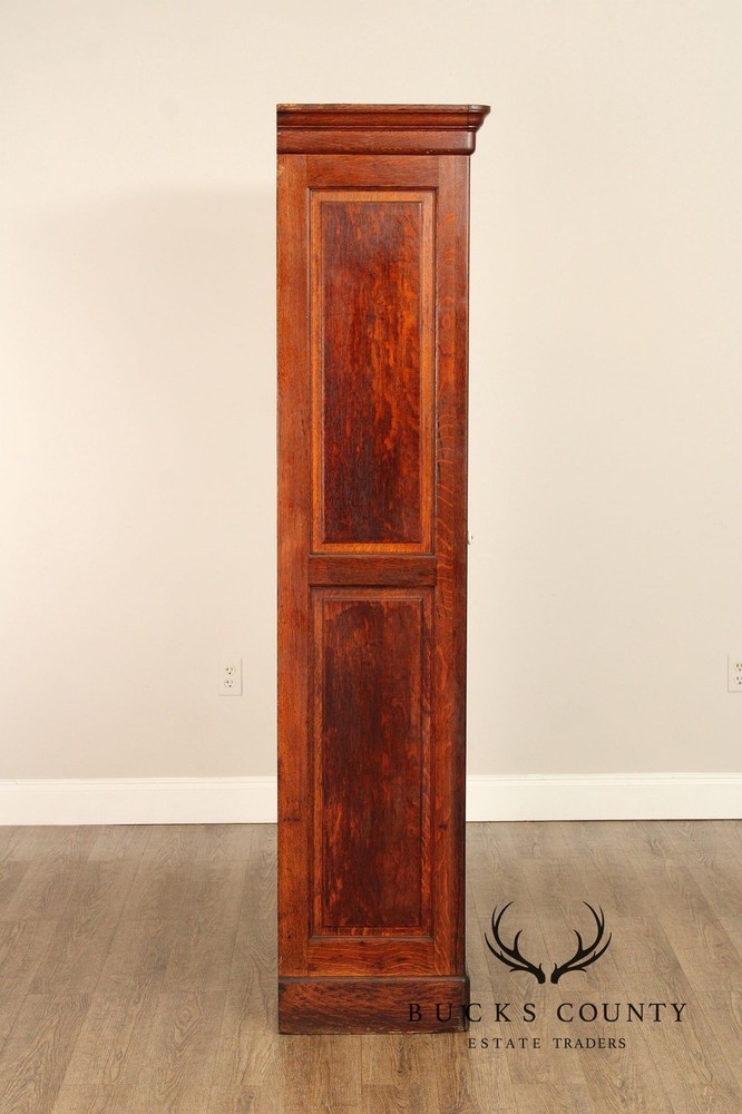 Antique Solid Oak Single Door Paneled Wardrobe