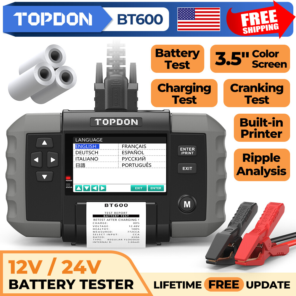 Car Battery Tester with Printer 12V Load Cranking Test Auto Digital Analyzer