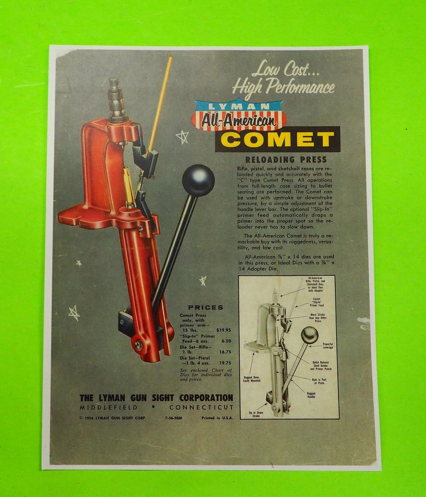 Lyman AA Comet Reloading Press Advertisement-NEW Copy-(2 separate sheets)