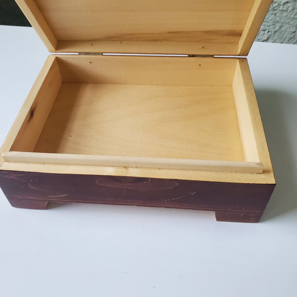 Vintage Wooden Rectangular Jewelry Box Keepsake Hand Carved 8"x6"