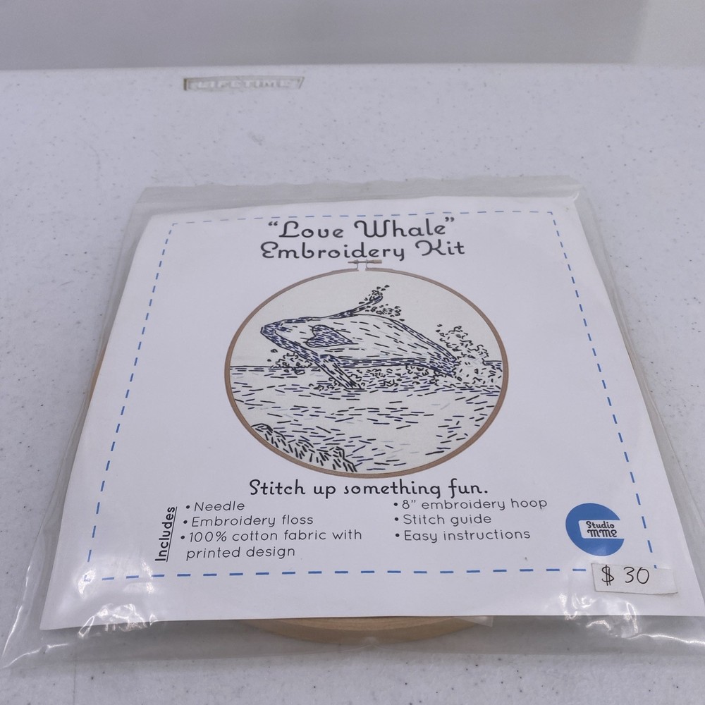 Studio Mme Love Whale Embroidery Kit With Hoop New