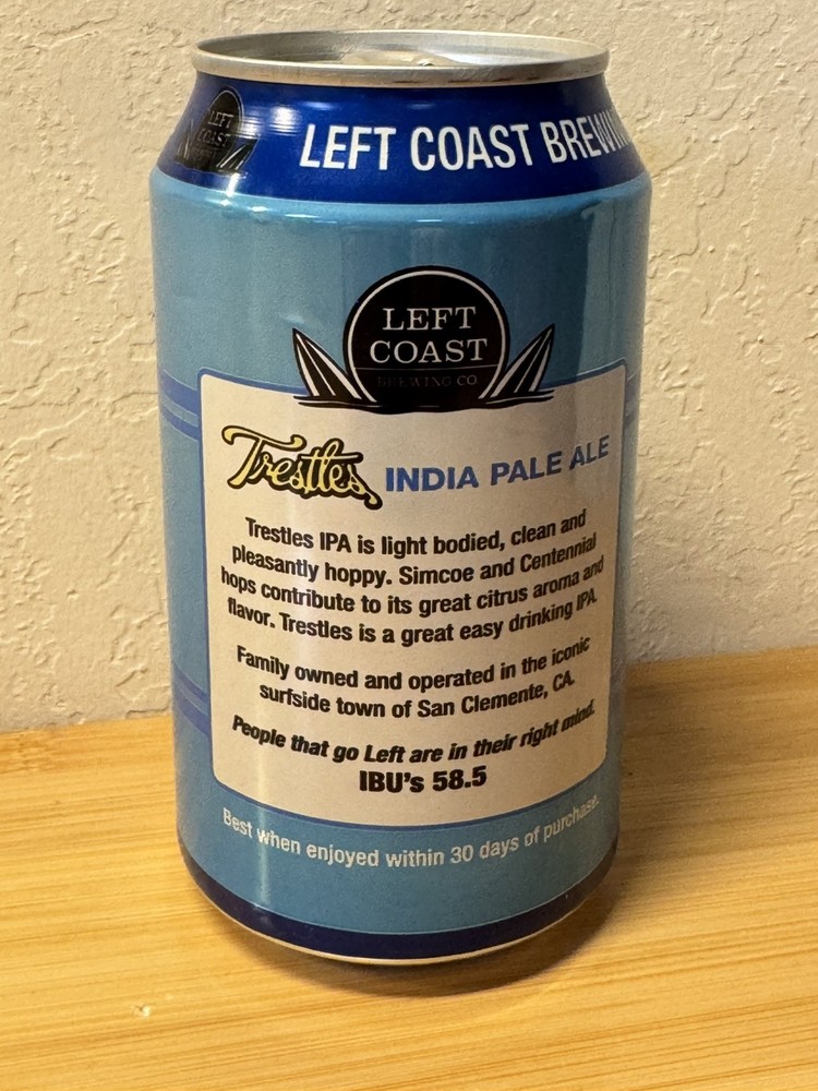 Trestles IPA - Empty Beer Can - Bottom Opened - Left Coast Brewing