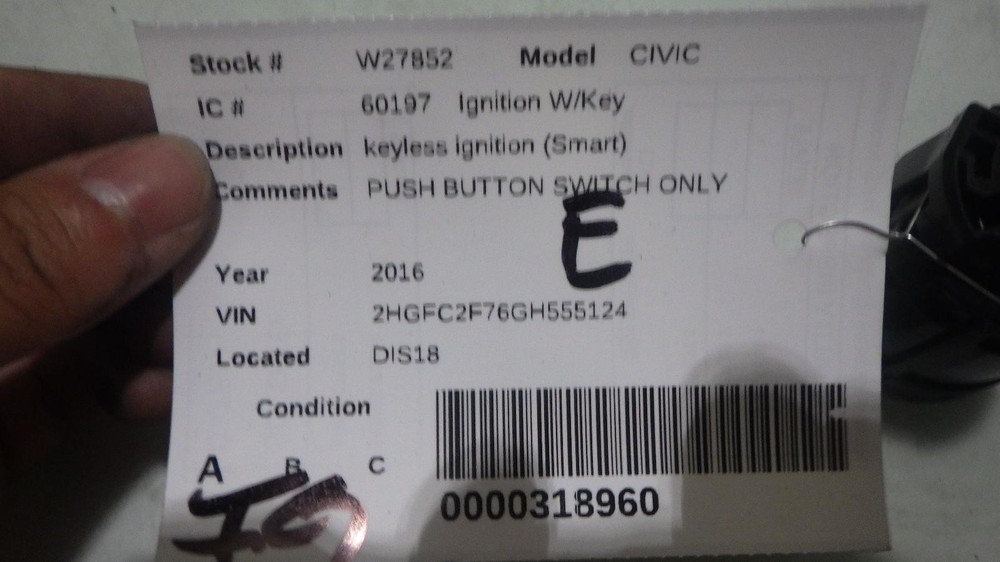 16 HONDA CIVIC Ignition Push Button Switch