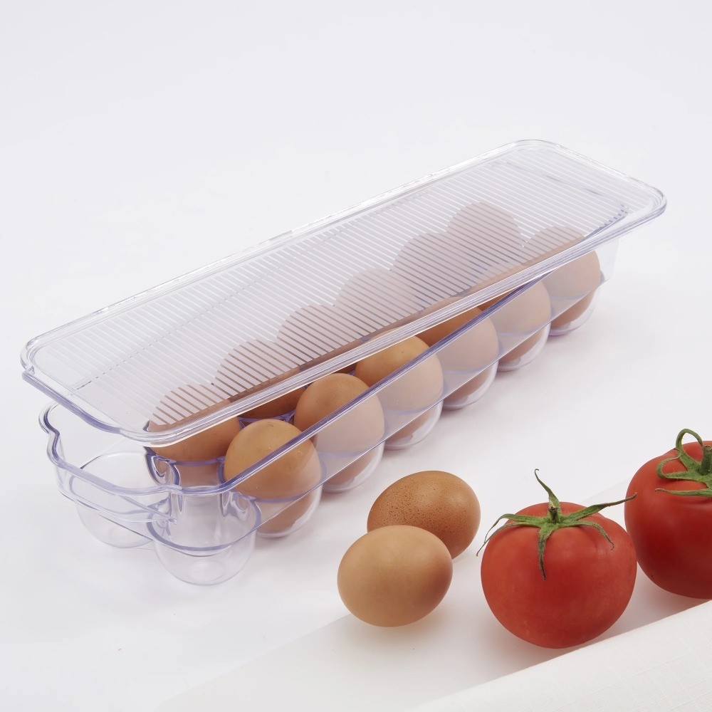 Clear Plastic Refrigerator Egg Holder Tray Storage Container for 14 Eggs