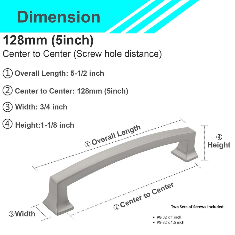 Solid Brushed Nickel Square Cabinet Pulls Handles Kitchen Bathroom Drawers