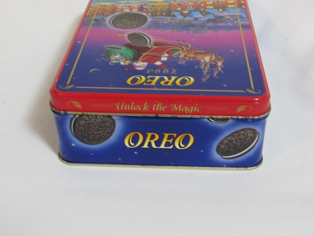 1995 Oreo Christmas Tin Unlock the Magic Santa Reindeer (Empty)
