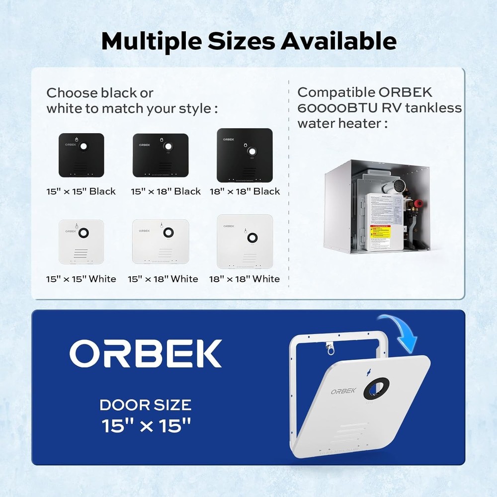 Orbek RV Tankless Water Heater Propane 60,000 BTU w/ 15x18 inch Door + Remote