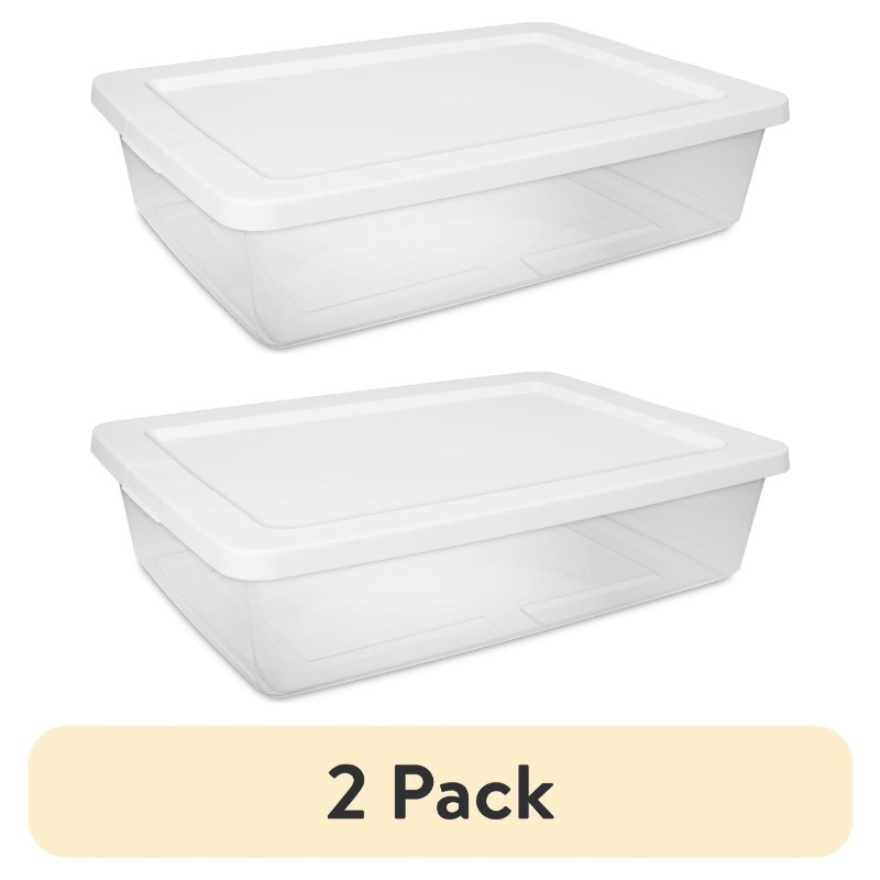(2 pack) Sterilite Small Storage Bin, 28 Quart Clear Plastic Storage Container