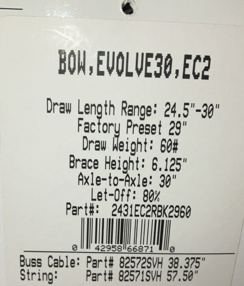 PSE Evolve 30 EC2 RH 60# Black