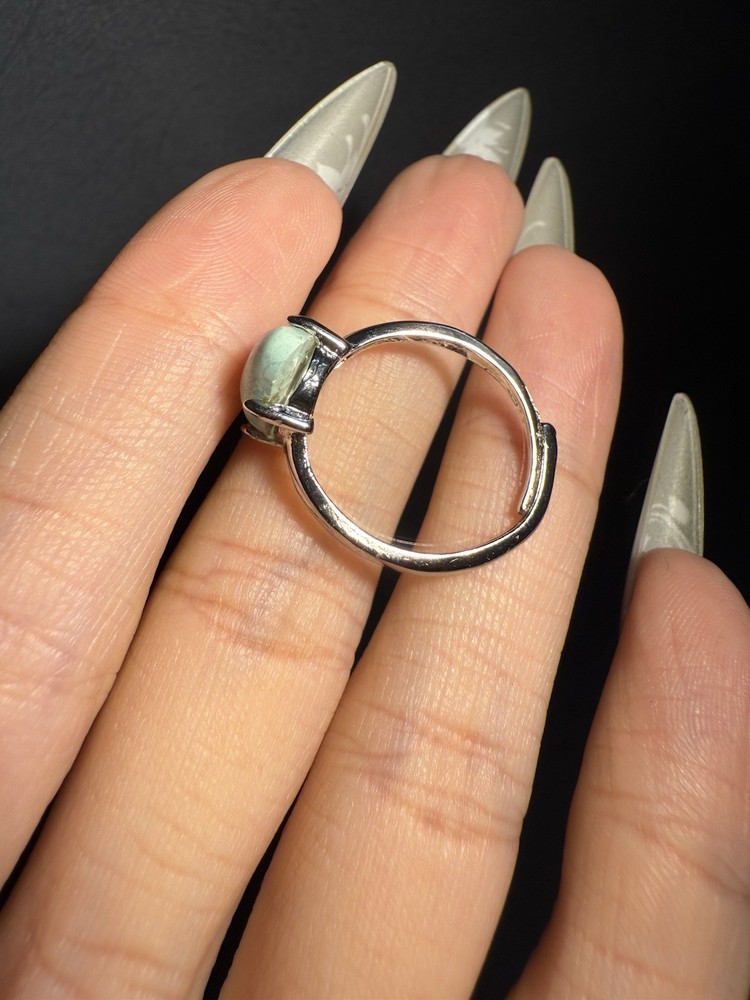 Natural Hubei Turquoise Drop Ring / Silver- plated/adjustable