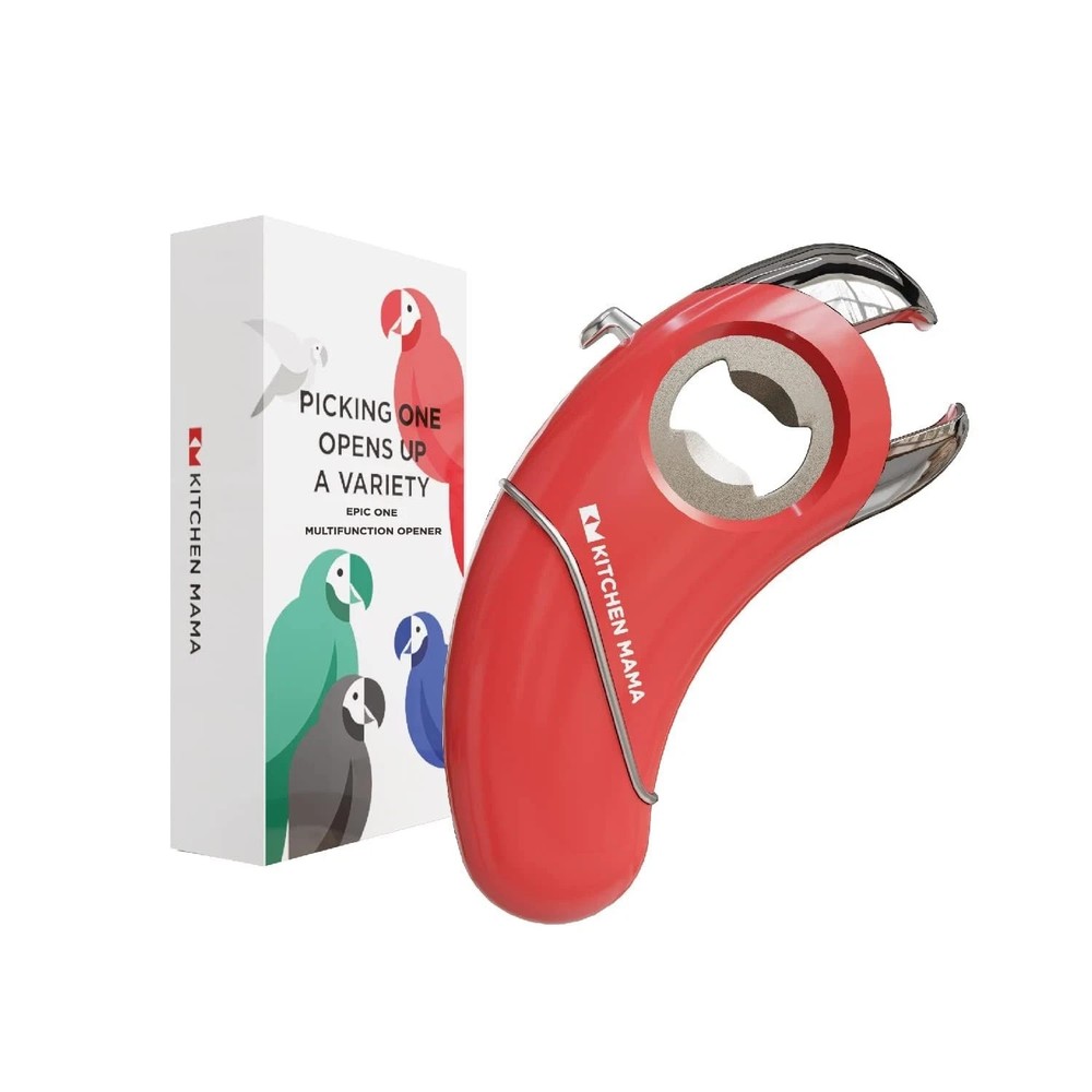 Kitchen Mama Epic One Multifunction Opener – Easy Pull-Tab Can, Jar & Bottle Red