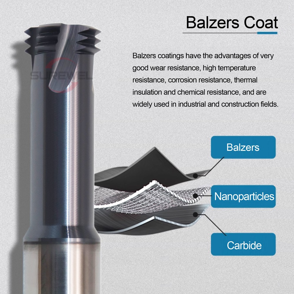 HRC68 Solid Carbide Three Teeth Thread Milling Cutter Balzers Coated 8-32UNC UNF