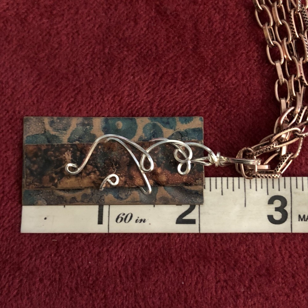 Stamped Copper Rectangular Pendant Necklace