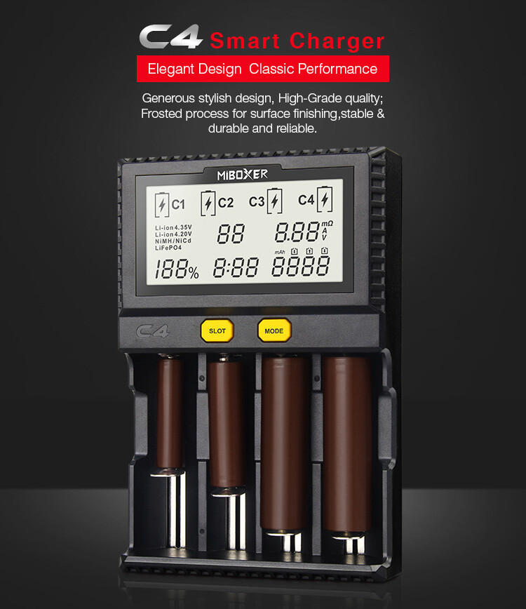 Miboxer C4 LCD  Display 4 Slots Battery Charger  Multifunctional