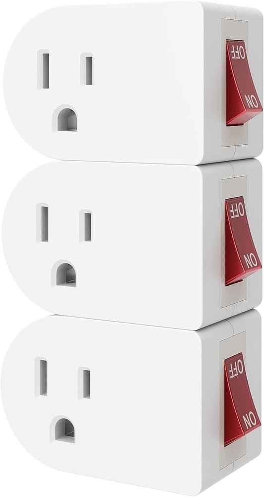 3 Pack Grounded Outlet Adapter with On/Off Power Switch - Energy Saving White
